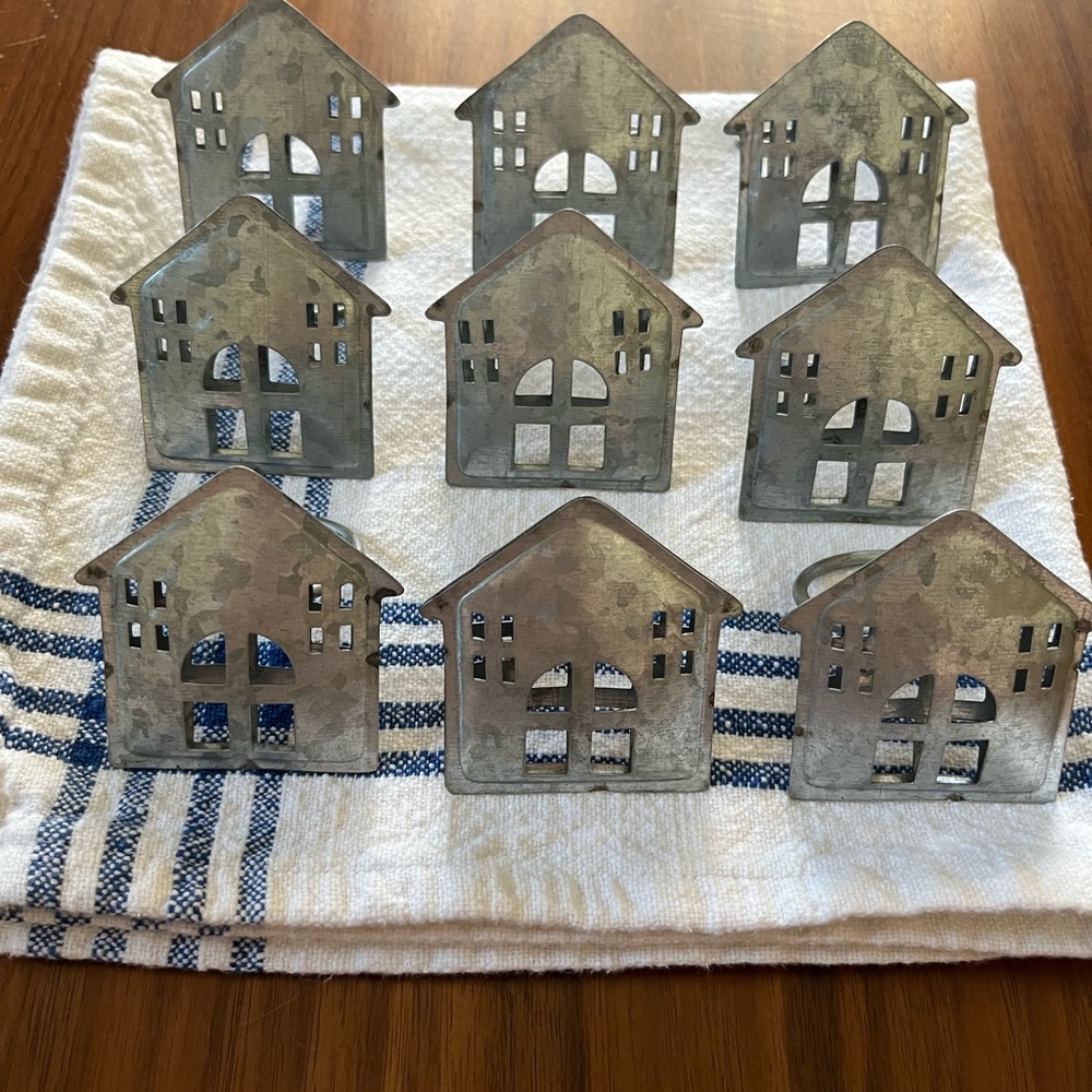 Pier One 1 Imports House Napkin Rings Metal Tin 9 Total